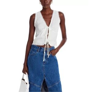 Aqua Lace Sleeveless Top Tie Front Coquette Balletcore Cream White Size Small